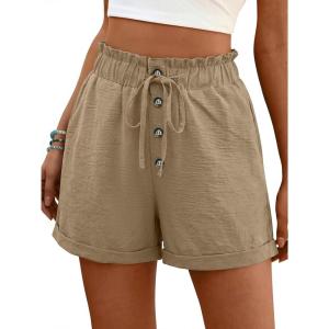 image:imageANRABESS Womens Shorts Casual Summer High Waisted Elastic Drawstring Comfy Lounge Wide Leg Short Pants Beach Vacation ClothesYellow Khaki