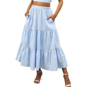 image:imageANRABESS Womens Summer Boho Flowy Swing Tiered ALine Maxi Skirt 2026 Fashion Trendy Elastic Waist Pleated Long Beach DressBlue