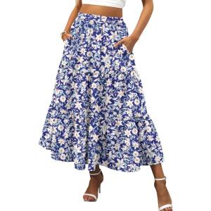 image:imageANRABESS Womens Summer Boho Flowy Swing Tiered ALine Maxi Skirt 2026 Fashion Trendy Elastic Waist Pleated Long Beach DressFloral Lily