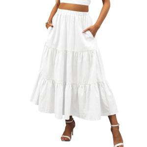 image:imageANRABESS Womens Summer Boho Flowy Swing Tiered ALine Maxi Skirt 2026 Fashion Trendy Elastic Waist Pleated Long Beach DressWhite