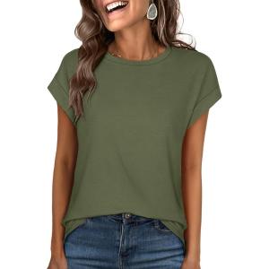 image:imageANRABESS Womens Tops Summer Cap Sleeve Basic Tee Shirts 2026 Trendy Loose Fit Casual Dressy Business Work Tshirts ClothesArmy Green