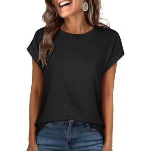 image:imageANRABESS Womens Tops Summer Cap Sleeve Basic Tee Shirts 2026 Trendy Loose Fit Casual Dressy Business Work Tshirts ClothesBlack