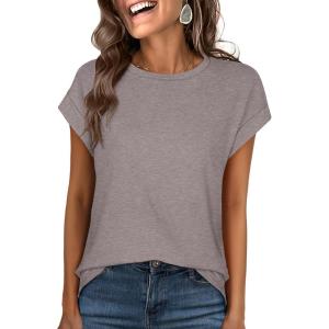 image:imageANRABESS Womens Tops Summer Cap Sleeve Basic Tee Shirts 2026 Trendy Loose Fit Casual Dressy Business Work Tshirts ClothesGreyish Brown