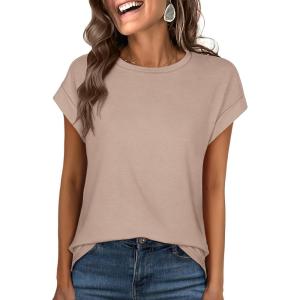 image:imageANRABESS Womens Tops Summer Cap Sleeve Basic Tee Shirts 2026 Trendy Loose Fit Casual Dressy Business Work Tshirts ClothesKhaki