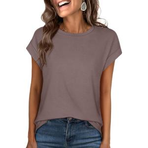 image:imageANRABESS Womens Tops Summer Cap Sleeve Basic Tee Shirts 2026 Trendy Loose Fit Casual Dressy Business Work Tshirts ClothesLight Brown