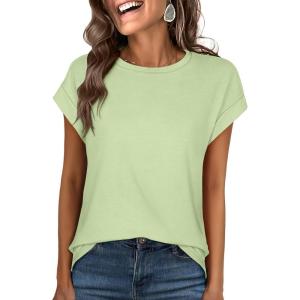 image:imageANRABESS Womens Tops Summer Cap Sleeve Basic Tee Shirts 2026 Trendy Loose Fit Casual Dressy Business Work Tshirts ClothesLight Green