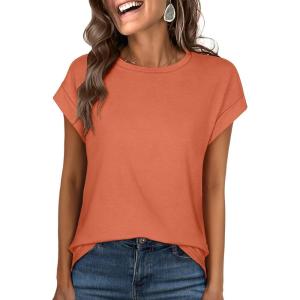 image:imageANRABESS Womens Tops Summer Cap Sleeve Basic Tee Shirts 2026 Trendy Loose Fit Casual Dressy Business Work Tshirts ClothesOrange