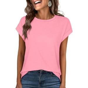 image:imageANRABESS Womens Tops Summer Cap Sleeve Basic Tee Shirts 2026 Trendy Loose Fit Casual Dressy Business Work Tshirts ClothesPink