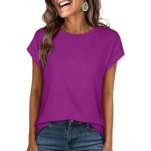 image:imageANRABESS Womens Tops Summer Cap Sleeve Basic Tee Shirts 2026 Trendy Loose Fit Casual Dressy Business Work Tshirts ClothesPurple
