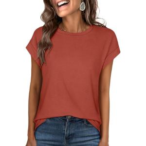 image:imageANRABESS Womens Tops Summer Cap Sleeve Basic Tee Shirts 2026 Trendy Loose Fit Casual Dressy Business Work Tshirts ClothesRust
