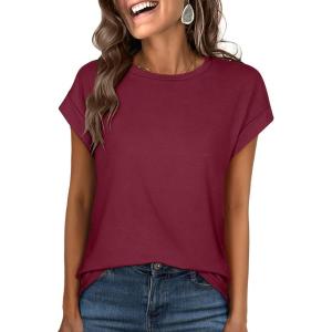 image:imageANRABESS Womens Tops Summer Cap Sleeve Basic Tee Shirts 2026 Trendy Loose Fit Casual Dressy Business Work Tshirts ClothesWine Red
