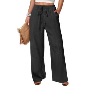 image:imageANRABESS Womens Wide Leg Beach Pants Elastic Waist Lightweight Casual Flowy Palazzo Lounge Trousers with PocketsBlack