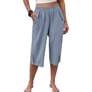 image:imageANRABESS Womens Wide Leg Capri Pants Elastic Waist Casual Loose Lounge Trousers 2026 Summer Flowy Beach Vacation ClothesGrey Blue