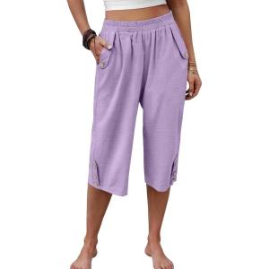 image:imageANRABESS Womens Wide Leg Capri Pants Elastic Waist Casual Loose Lounge Trousers 2026 Summer Flowy Beach Vacation ClothesLight Purple
