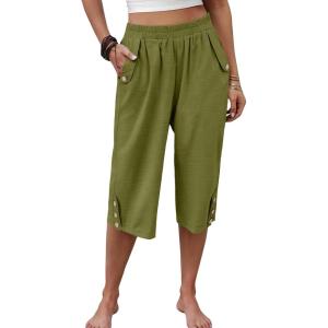 image:imageANRABESS Womens Wide Leg Capri Pants Elastic Waist Casual Loose Lounge Trousers 2026 Summer Flowy Beach Vacation ClothesOlive Green
