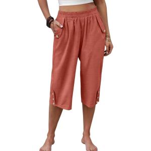 image:imageANRABESS Womens Wide Leg Capri Pants Elastic Waist Casual Loose Lounge Trousers 2026 Summer Flowy Beach Vacation ClothesOrange Red