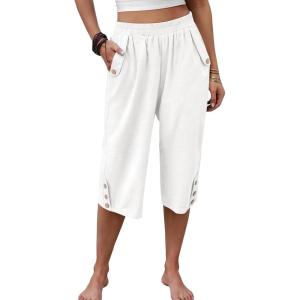 image:imageANRABESS Womens Wide Leg Capri Pants Elastic Waist Casual Loose Lounge Trousers 2026 Summer Flowy Beach Vacation ClothesWhite