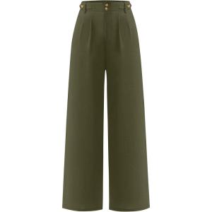 image:imageANRABESS Womens Wide Leg High Waisted Pants 2026 Summer Button Pleated Work Dress Pants Trousers Business Casual OutfitsArmy Green