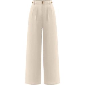 image:imageANRABESS Womens Wide Leg High Waisted Pants 2026 Summer Button Pleated Work Dress Pants Trousers Business Casual OutfitsBeige