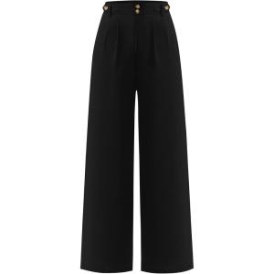 image:imageANRABESS Womens Wide Leg High Waisted Pants 2026 Summer Button Pleated Work Dress Pants Trousers Business Casual OutfitsBlack