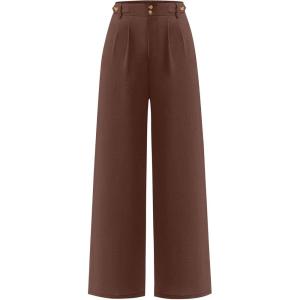 image:imageANRABESS Womens Wide Leg High Waisted Pants 2026 Summer Button Pleated Work Dress Pants Trousers Business Casual OutfitsCoffee