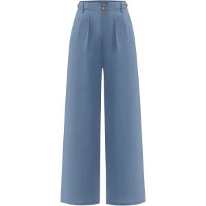 image:imageANRABESS Womens Wide Leg High Waisted Pants 2026 Summer Button Pleated Work Dress Pants Trousers Business Casual OutfitsGrey Blue