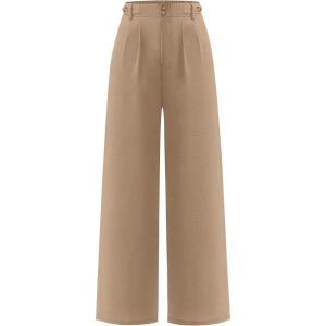 image:imageANRABESS Womens Wide Leg High Waisted Pants 2026 Summer Button Pleated Work Dress Pants Trousers Business Casual OutfitsKhaki