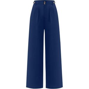 image:imageANRABESS Womens Wide Leg High Waisted Pants 2026 Summer Button Pleated Work Dress Pants Trousers Business Casual OutfitsNavy Blue