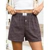 image:imageANRABESS Boxer Shorts for Women Gingham Pajama 2026 Summer Casual Lounge Sleep Plaid Shorts Y2K Beach BottomsDeep Blue Khaki Plaid