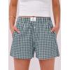 image:imageANRABESS Boxer Shorts for Women Gingham Pajama 2026 Summer Casual Lounge Sleep Plaid Shorts Y2K Beach BottomsDeep Green White Plaid