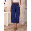 image:imageANRABESS Capris Pants for Women Summer Casual Loose Flowy High Waisted Smocked Palazzo 2026 Lounge Beach Cropped TrousersNavy Blue