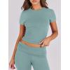 image:imageANRABESS Lounge Sets for Women 2 Piece Foldover Yoga Flare Leggings Pants Crop Tops Casual Y2K Outfits Matching Tracksuit SetLake Green