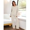 image:imageANRABESS Women 2 Piece Lounge Pajamas Sets Casual Ribbed Knit Long Sleeve Top Pants Matching Set 2025 Fall Outfits ClothesBeige