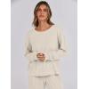 image:imageANRABESS Women 2 Piece Lounge Pajamas Sets Casual Ribbed Knit Long Sleeve Top Pants Matching Set 2025 Fall Outfits ClothesBeige