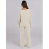 image:imageANRABESS Women 2 Piece Lounge Pajamas Sets Casual Ribbed Knit Long Sleeve Top Pants Matching Set 2025 Fall Outfits ClothesBeige