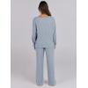 image:imageANRABESS Women 2 Piece Lounge Pajamas Sets Casual Ribbed Knit Long Sleeve Top Pants Matching Set 2025 Fall Outfits ClothesBlue