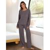 image:imageANRABESS Women 2 Piece Lounge Pajamas Sets Casual Ribbed Knit Long Sleeve Top Pants Matching Set 2025 Fall Outfits ClothesDark Brown