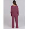 image:imageANRABESS Women 2 Piece Lounge Pajamas Sets Casual Ribbed Knit Long Sleeve Top Pants Matching Set 2025 Fall Outfits ClothesDark Red