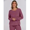 image:imageANRABESS Women 2 Piece Lounge Pajamas Sets Casual Ribbed Knit Long Sleeve Top Pants Matching Set 2025 Fall Outfits ClothesDark Red