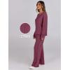 image:imageANRABESS Women 2 Piece Lounge Pajamas Sets Casual Ribbed Knit Long Sleeve Top Pants Matching Set 2025 Fall Outfits ClothesDark Red