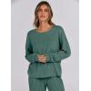 image:imageANRABESS Women 2 Piece Lounge Pajamas Sets Casual Ribbed Knit Long Sleeve Top Pants Matching Set 2025 Fall Outfits ClothesGreen