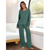 image:imageANRABESS Women 2 Piece Lounge Pajamas Sets Casual Ribbed Knit Long Sleeve Top Pants Matching Set 2025 Fall Outfits ClothesGreen