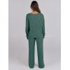 image:imageANRABESS Women 2 Piece Lounge Pajamas Sets Casual Ribbed Knit Long Sleeve Top Pants Matching Set 2025 Fall Outfits ClothesGreen