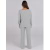 image:imageANRABESS Women 2 Piece Lounge Pajamas Sets Casual Ribbed Knit Long Sleeve Top Pants Matching Set 2025 Fall Outfits ClothesGrey