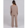 image:imageANRABESS Women 2 Piece Lounge Pajamas Sets Casual Ribbed Knit Long Sleeve Top Pants Matching Set 2025 Fall Outfits ClothesKhaki