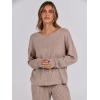 image:imageANRABESS Women 2 Piece Lounge Pajamas Sets Casual Ribbed Knit Long Sleeve Top Pants Matching Set 2025 Fall Outfits ClothesKhaki