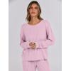 image:imageANRABESS Women 2 Piece Lounge Pajamas Sets Casual Ribbed Knit Long Sleeve Top Pants Matching Set 2025 Fall Outfits ClothesPink