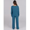image:imageANRABESS Women 2 Piece Lounge Pajamas Sets Casual Ribbed Knit Long Sleeve Top Pants Matching Set 2025 Fall Outfits ClothesTeal