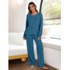 image:imageANRABESS Women 2 Piece Lounge Pajamas Sets Casual Ribbed Knit Long Sleeve Top Pants Matching Set 2025 Fall Outfits ClothesTeal