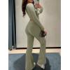 image:imageANRABESS Women 2 Piece Outfits Spring Lounge Sets Long Sleeve Cropped Top Fold Over Flare Pants Comfy Pajamas Set Y2K ClothesArmy Green